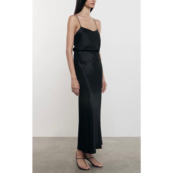 ENZA COSTA Satin Bias Cut Skirt Womens Small 1 Black Midi Pull on Slip Maxi NWOT - Picture 2 of 16